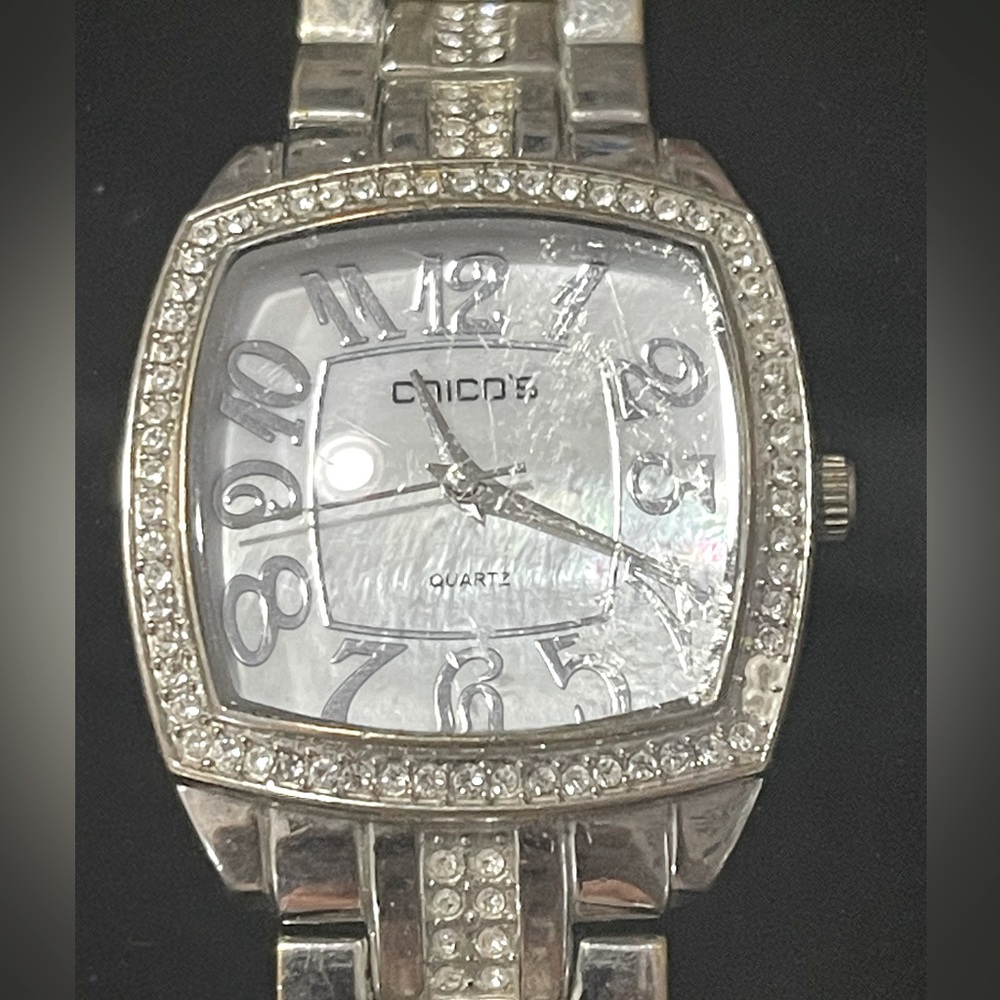 VINTAGE CHICO’S QUARTZ LADIES WATCH. Crystals/Rhinestones around face & on band.